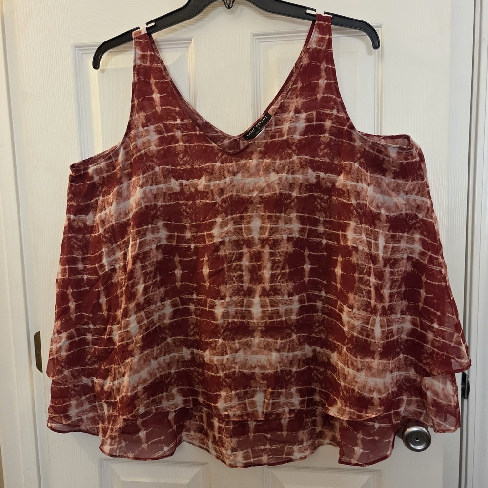 Lane Bryant sz 18 slvless flowy tiered top brick red/pink‎ lightweight casual